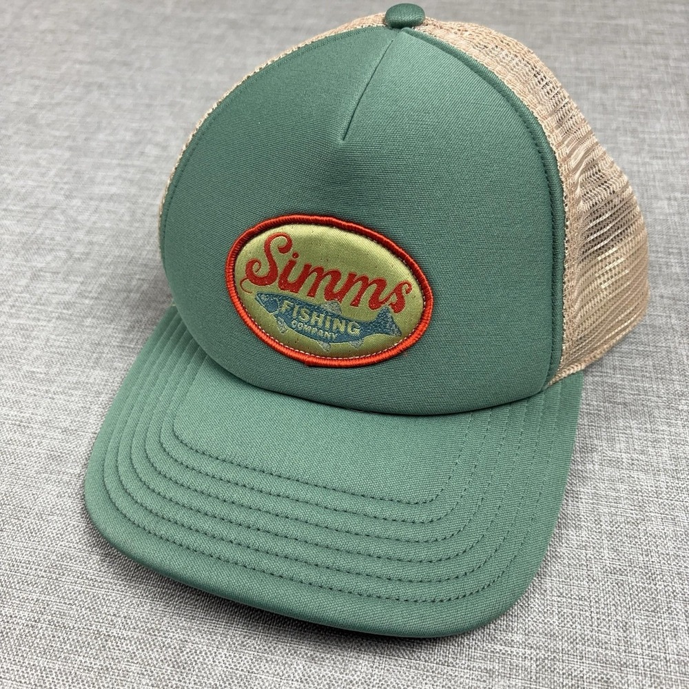 Simms Hat Cap Snap Back Mens 7 Green Trucker Mesh Fishing Patch Outdoor Sports